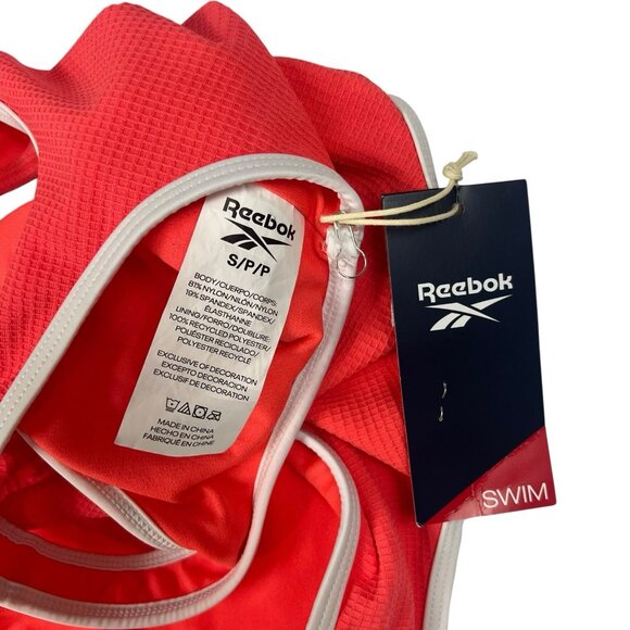 REEBOK Cutout Piping-Trim Tank One Piece Swimsuit Sz Small Neon Coral Monokini - Picture 5 of 9
